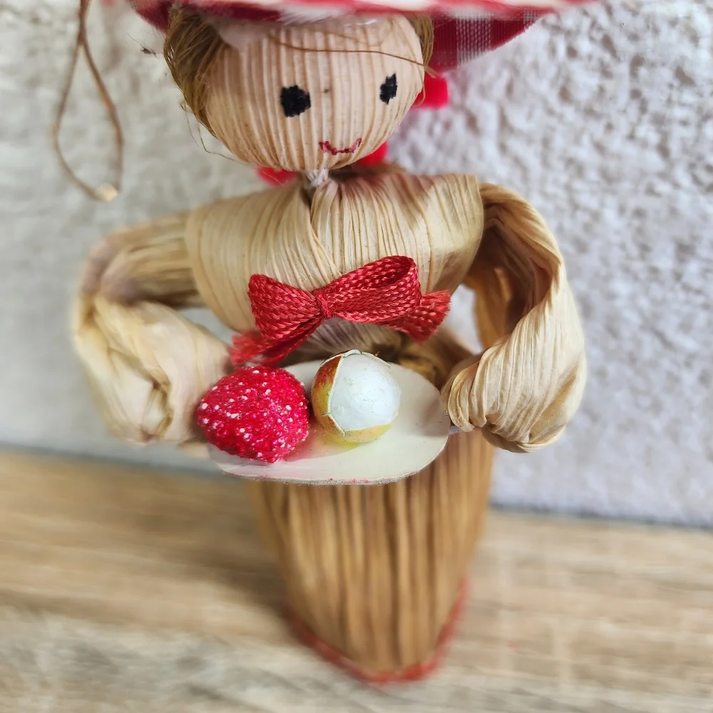 MCM VINTAGE Straw Mouse Scarecrow Corn Husk Lady Christmas Ornament Lot